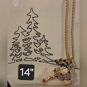 BETSY JOHNSON Gold Tone Reindeer Pendant/Brooch Necklace